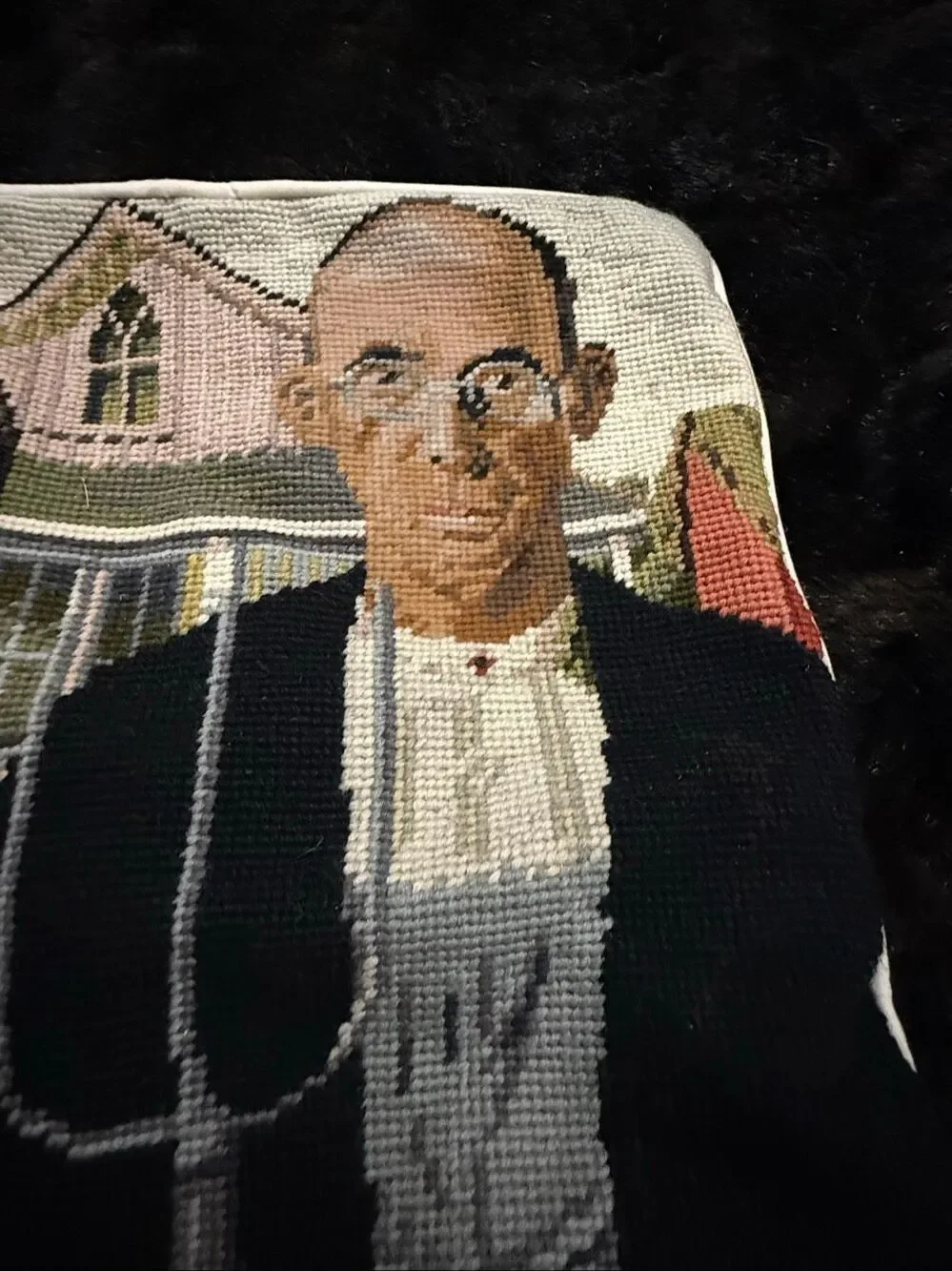 Vintage American Gothic Embroidery, pillow sham 13x13